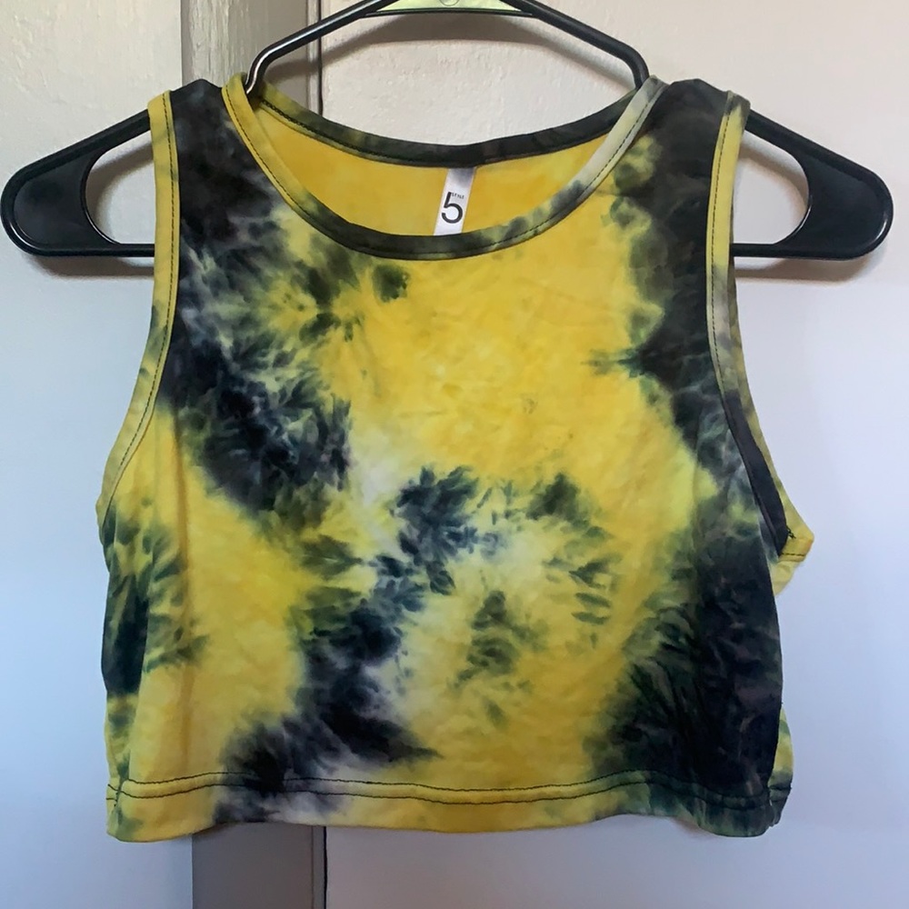 Yellow and blue tie-dye crop top